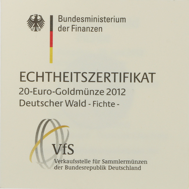 Zertifikat für Deutscher Wald Fichte 2012 - 20 Euro