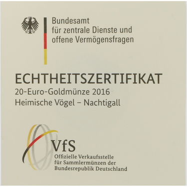 Zertifikat für Heimische Vögel - Nachtigall - 20 Euro