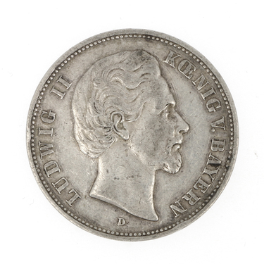 5 Mark Silbermünze Ludwig II, Bayern 1874-1876 - J.42