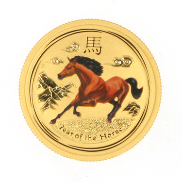 Lunar II Goldmünze Pferd 2014  - 1/4 Unze Coloriert