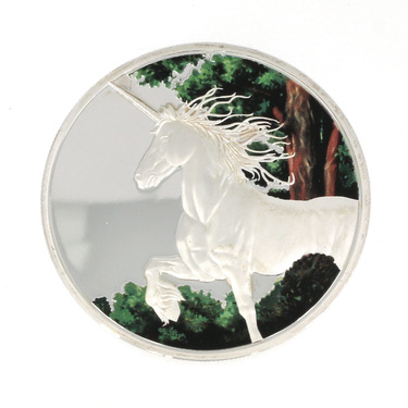 Silbermünze Tokelau Unicorn coloriert 1 Unze polierte Platte 2014