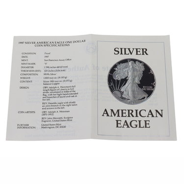 Silbermünze American Eagle 1987 PP- 1 Unze 999 Feinsilber