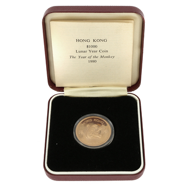 Hong Kong 1000 HKD Lunar Affe Goldmünze 1980 PP mit Originaletui