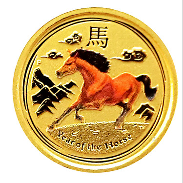 Lunar II Goldmünze Pferd 2014  - 1/20 Unze Coloriert