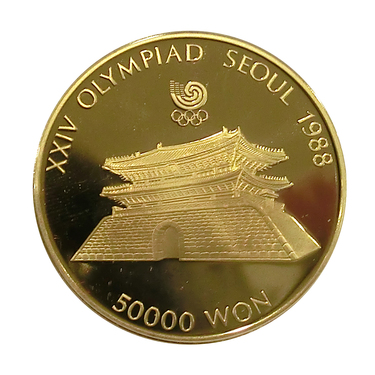 Goldmünze 50000 Won Olympia 1988 mit Etui und Zertifikat versch. Motive PP