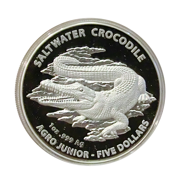 Silbermünze Salzwasser Krokodil  Agro Junior 2015 - Five Dollar mit Etui und Zertifikat