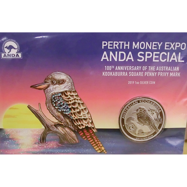 Silbermünze Kookaburra 2019 - 1 Unze Privy Mark 1 Penny Perth Money Expo im Blister