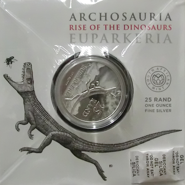 Silbermünze Archosaurier Südafrika im Blister - 1 Unze 999 Feinsilber