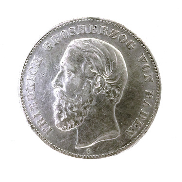5 Mark Silbermünze Friedrich Großherzog von Baden 1891-1902 - J.29