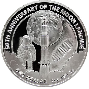 Silbermünze Moon Landing 2019 - 1 Unze Anniversary 50Th