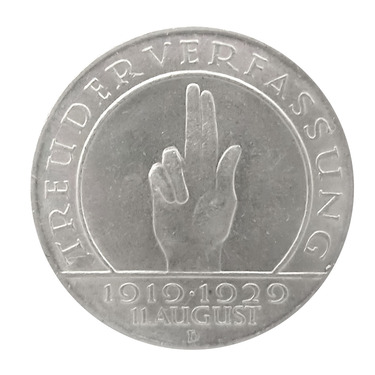 3 RM Silbermünze Treu der Verfassung 1929 - J.340