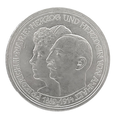 5 Mark Silbermünze Friedrich II. von Anhalt Silberhochzeit 1914 - J.25