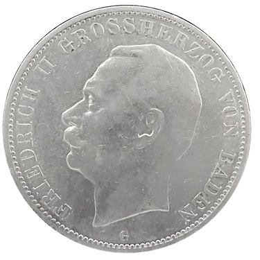 5 Mark Silbermünze Friedrich II. von Baden 1908-1913 - J.40