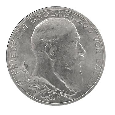 5 Mark Silbermünze Friedrich I. von Baden Regierungsjubiläum 1902 - J.31