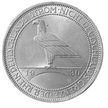 3 Mark Silbermnze Adler auf Brcke, Rheinlandrumung 1930 - J.345