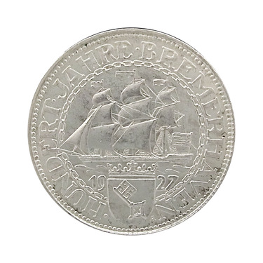 5 Mark Silbermünze 100 Jahre Bremerhaven 1927 - J.326