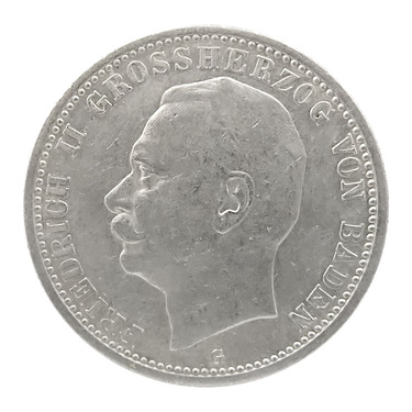 2 Mark Silbermünze Friedrich II. von Baden 1911-1913 - J.38