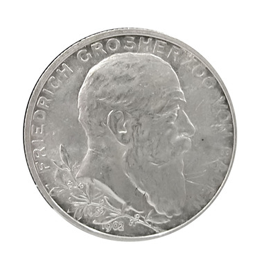 2 Mark Silbermünze Friedrich I. von Baden mit Lorbeerzweig 1902 - J.30
