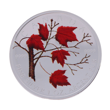 Silbermünze Maple Leaf 2004 Winter coloriert Stempelglanz - 1 Unze 999,9 Feinsilber