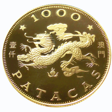 Macau Goldmünze 1000 Patacas Jahr des Drachen 1988 PP