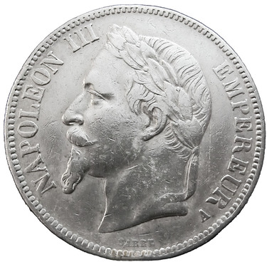 Silbermünze Frankreich 5 Francs Napoleon III mit Kranz 1861-1870