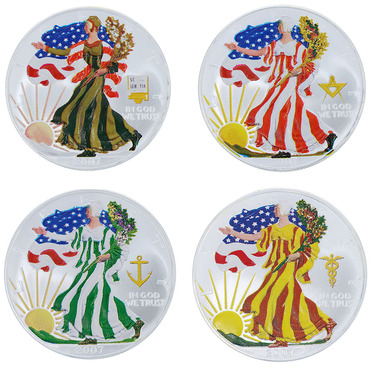 Komplettsatz Silbermnzen coloriert American Eagle 2007 Four Seasons Edition ohne Etui