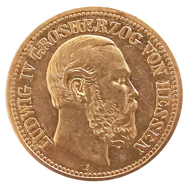 10 Mark Goldmünze Ludwig IV., Hessen 1890 - J.220