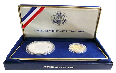 2er Münzen - Set Gold und Silber USA Constitution 1987 PP mit Etui und Zertifikat