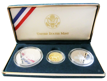 3er Münzen - Set Gold, Silber und Kupfer USA Civil War Battlefield 1995 PP mit Etui und Zertifikat