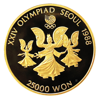 Goldmünze 25.000 Won Olympia 1988 Fan Dancing PP