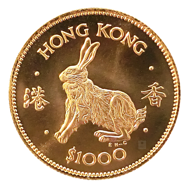 Hong Kong 1000 HKD Lunar Hase Goldmünze 1987