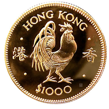 Hong Kong 1000 HKD Lunar Hahn Goldmnze 1981