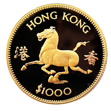 Hong Kong 1000 HKD Lunar Pferd Goldmnze 1978 PP