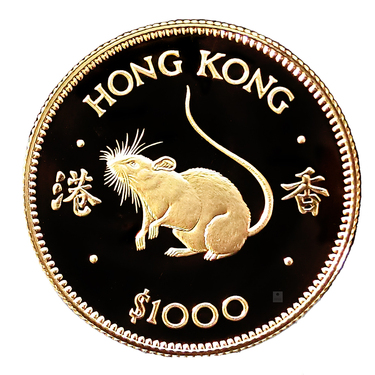 Hong Kong 1000 HKD Lunar Ratte Goldmünze 1984 PP