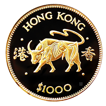 Hong Kong 1000 HKD Lunar Ochse Goldmünze 1985 PP