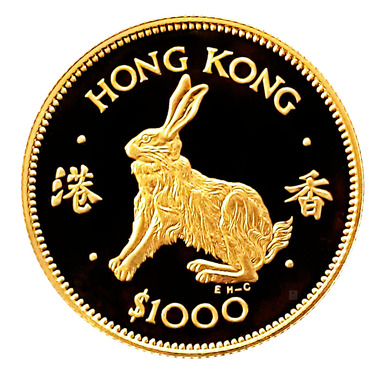 Hong Kong 1000 HKD Lunar Hase Goldmnze 1987 PP