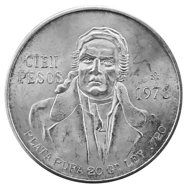 Silbermünze Mexiko 100 Pesos Morelos 1977-1979 720 Silber