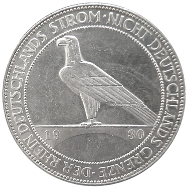5 Mark Silbermünze Adler auf Brücke, Rheinlandräumung 1930, J.346