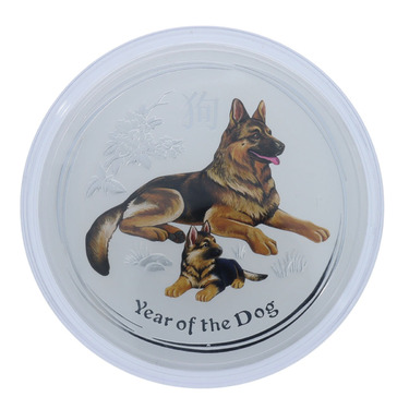 Silbermnze Lunar II Hund 2018 - 1 Kilo 999 Feinsilber  coloriert