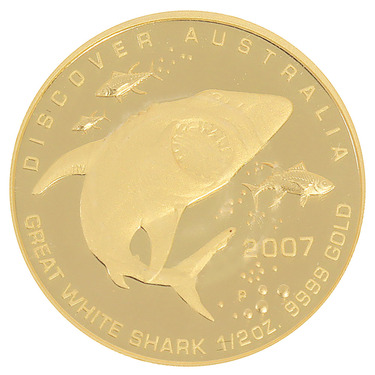 Discover Australia Goldmnze - Great White Shark- 2007 - 1/2 Unze PP
