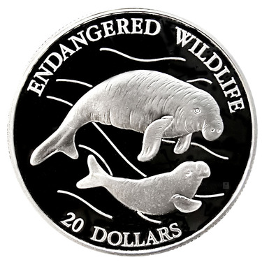 Silbermnze Endangered Wildlife Tuvalu 1994  Dugong - 20 Dollars