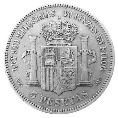 Silbermnze 5 Peseta Spanien Amadeo I 1871 ,  22,5 g Feinsilber