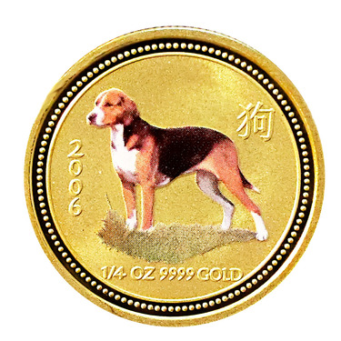 Lunar I Goldmnze Hund 2006 - Coloriert - 1/4 Unze Feingold
