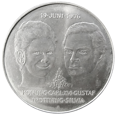 Silbermnze 50 Kronen Schweden Hochzeit 1976,  24,98 g Feinsilber