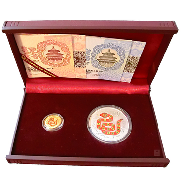 Münzsatz Lunar Schlange 2013 mit Etui und COA - 1/10 Unze Gold - 1 Unze Silber coloriert