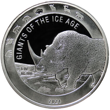 Silbermünze Ghana Giants Of the Ice Age Wollnashorn 2021 - 1 Unze