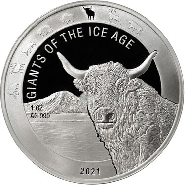 Silbermünze Ghana Giants Of the Ice Age Auerochse 2021 - 1 Unze