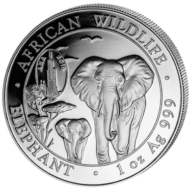 Silbermünze Somalia Elefant 2015 - 1 Unze 999 Feinsilber Privy Ana Chicago