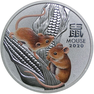 Lunar III Silbermünze Maus 2020 coloriert - 1 Unze