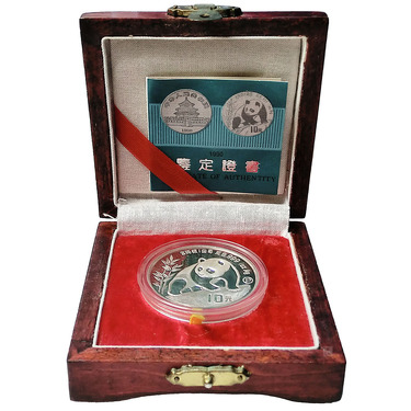 China Panda Silbermünze 1990 - PP - 1 Unze mit Box und COA